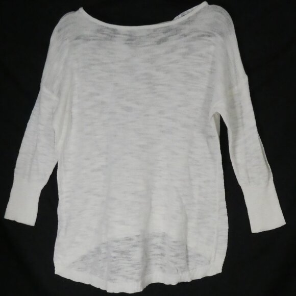 JERSEY By JACOB | medium | Knit White Cotton Lightweight Long Sleeve Sweater - Picture 2 of 16